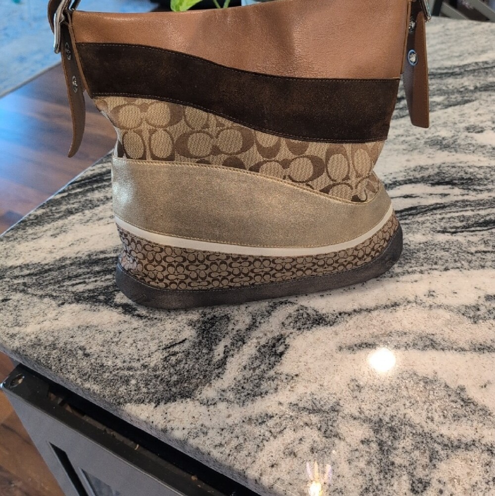 Coach Patchwork Brown Multi-Texture Hobo Shoulder Bag w/Matching Wristlet - Picture 3 of 16
